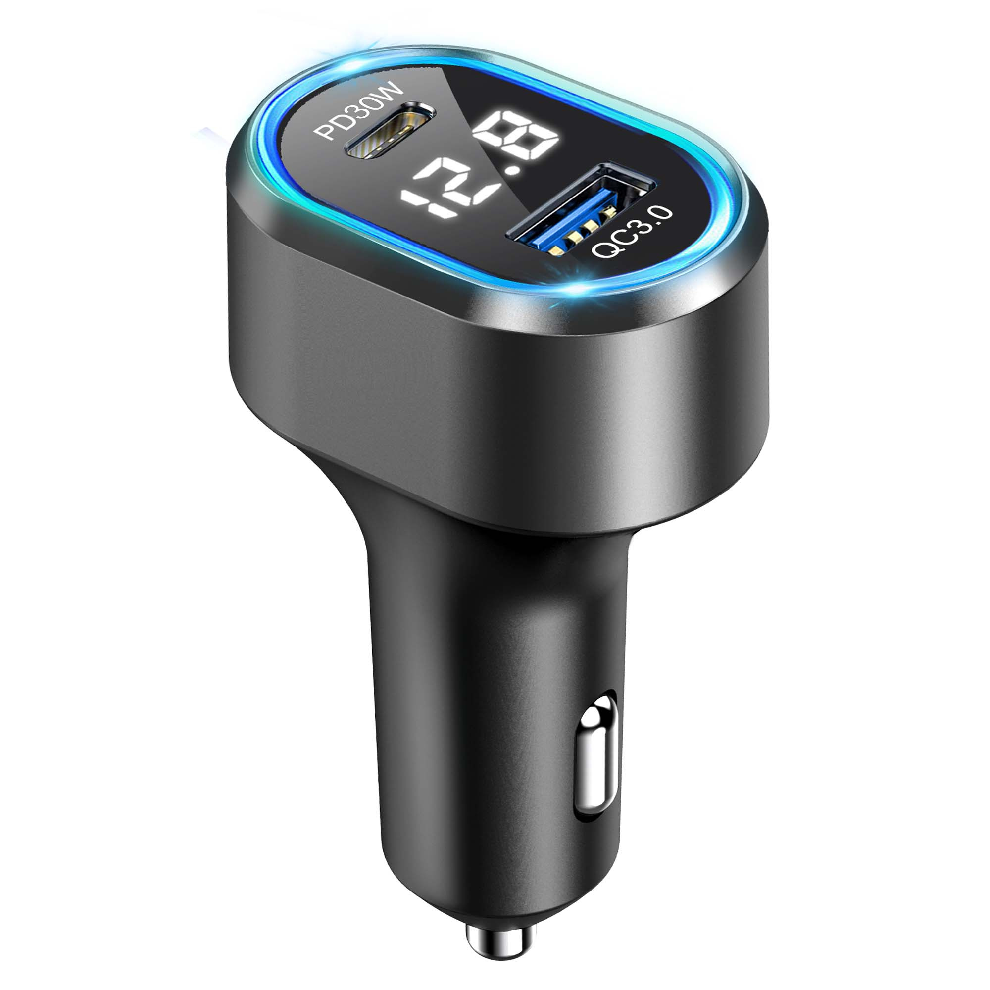 Caliber Car Charger - Cigarette Lighter Splitter - 1x USB & 1x USB-C - 48 Watt - Fast Charger - LED with Voltage Meter (PS24)