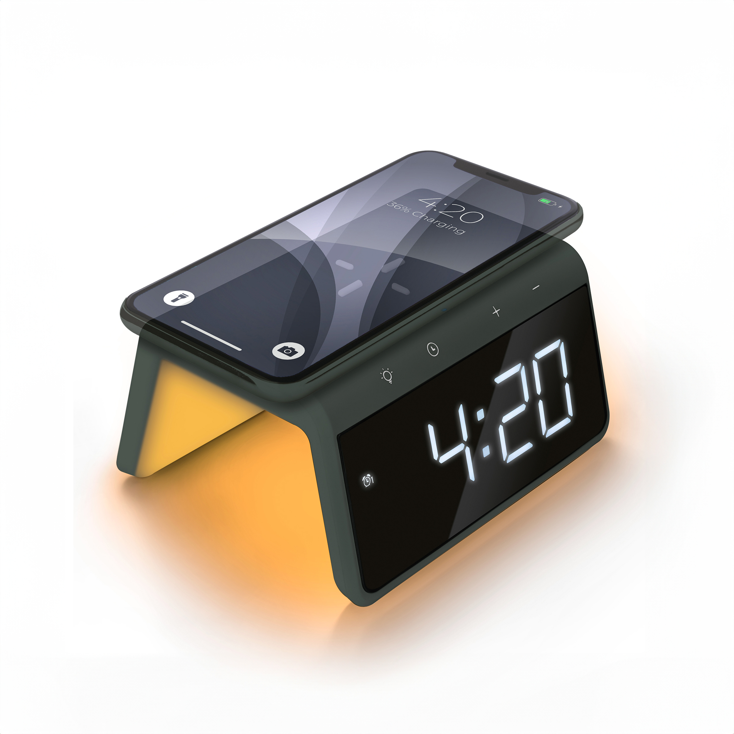 Digital alarm clock with wireless charger - Dual Alarm clock with Wake Up Light - Midnight Green (HCG019QI -MG)