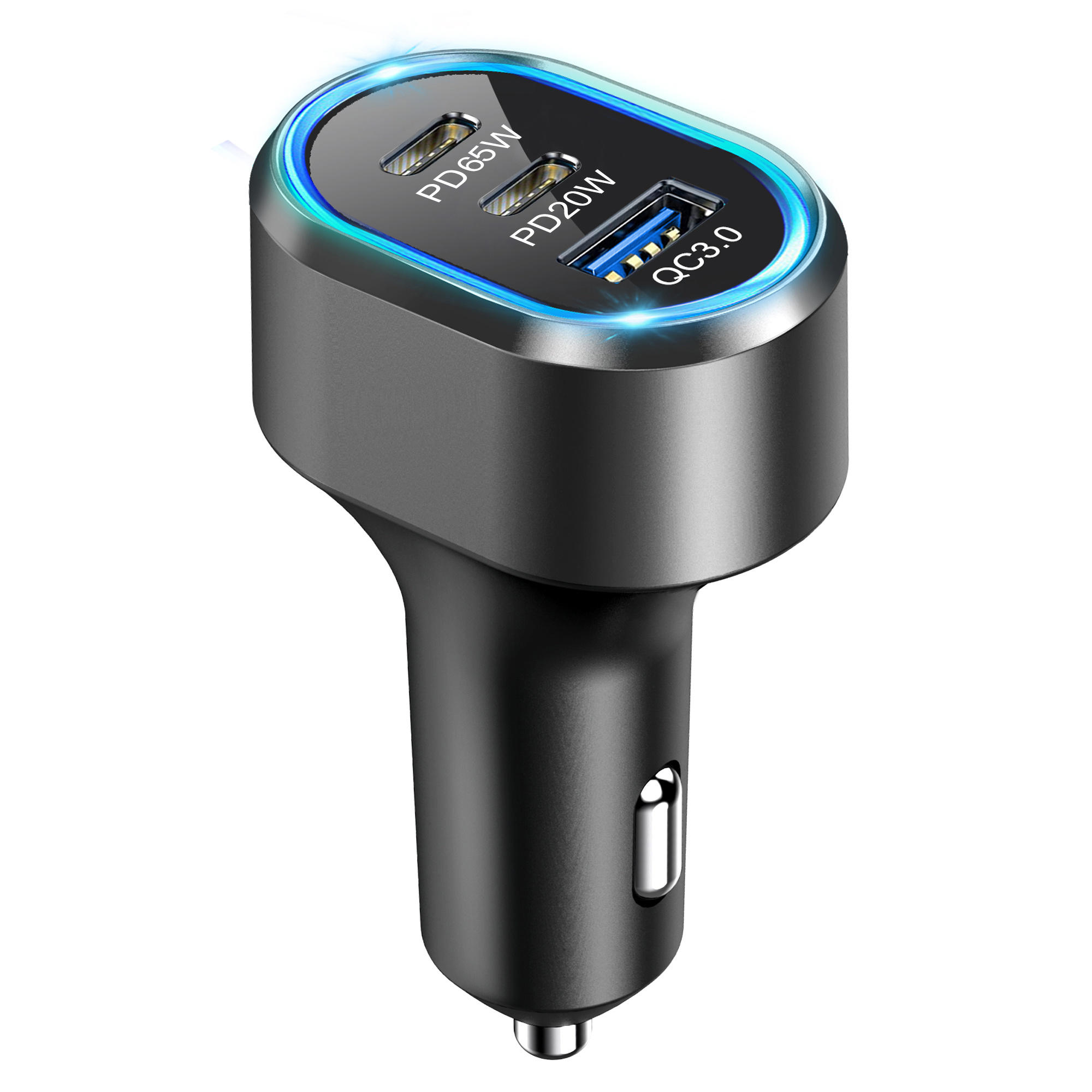 Car Charger - Fast Charger - Car Charger USB C - 12V USB Car Charger - USB QC3.0 18W & USB C 65W & USB C 20W - Also Suitable for Laptops and Tablets - 103 Watt - 12/24 Volt (PS27)