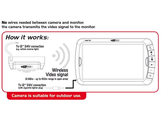 Wireless rear view camera for car and camper - 7 inch - Water resistant - 50m wireless (CAM701) - Image 4