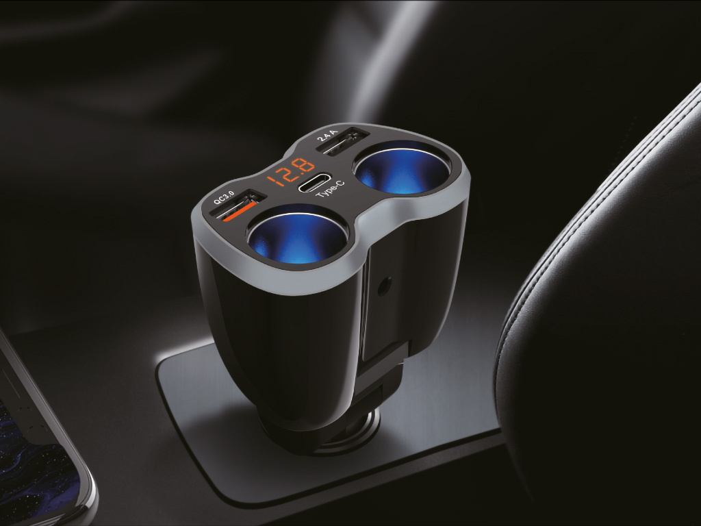 Autolader - Sigarettenaansteker Splitter - 2x USB - 1x USB-C - 12/24 V - Snellader (PS23) - Afbeelding 4