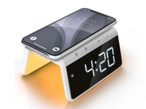 Réveil Numérique avec chargeur sans fil - Lumière de Réveil - Veilleuse - Chargeur Qi - Blanc (HCG019QI-WA)