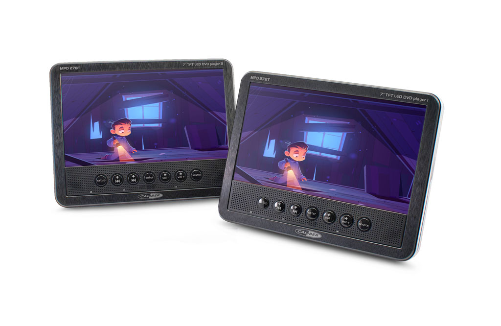 Tragbarer DVD-Player für das Auto - Set mit 2 Bildschirmen - 7 Zoll - mit Akku für 1,5 Stunden Spielzeit (MPD278T)